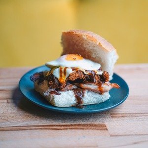 Sticky Hoisin Fried Chicken, Bacon, Fried Egg and Cheese